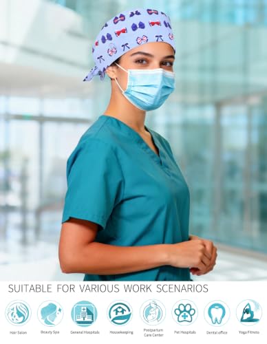 Image of Kousenpu Scrub Caps for Women, Adjustable Women's Surgical Cap with Buttons, Breathable Cute Design for Nurses and Doctors