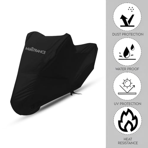 Image of Mototrance All Weather Protection Two Wheeler Cover for All Bikes /Royal Enfiled /Upto Pulsar 160CC to 350CC | Anti Dust, 100% Waterproof, Heat Resistant, UV Proof with Mirror Pocket | Atom Black