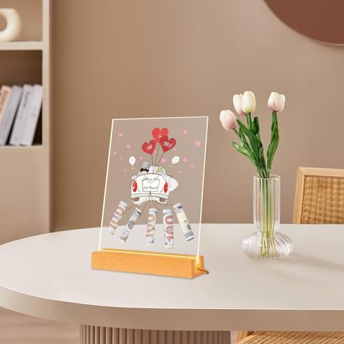 Porte-monnaie LED pour couples avec base en bois déco