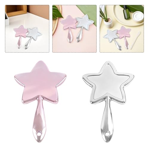 Espejo de mano con forma de estrella rosa y plata para maquillaje portátil en viajes de niñas 8
