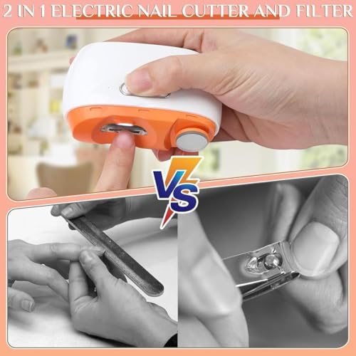 Image of Electric Nail Clipper with LED Light | USB Rechargeable 2-in-1 Nail Clipper & Nail File | 2 Speed Safe Anti-Splash Automatic Nail Trimmer for Baby, Kids & Adults