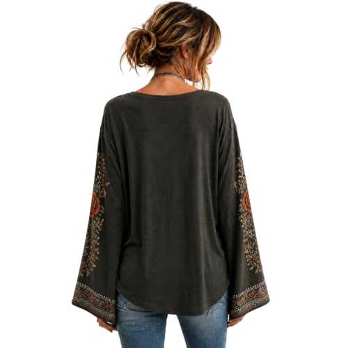 Womens Halloween Shirts Vintage Skeleton Crew Neck Bell Sleeve Top - image 6