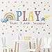 Mfault Playroom Wall Decals Stickers, Inspirational Play Share Laugh Imagine Quotes Nursery Classroom Decorations Bedroom Art, Rainbow Polka Dots Neutral Toddlers Kids Room Decor Gifts
