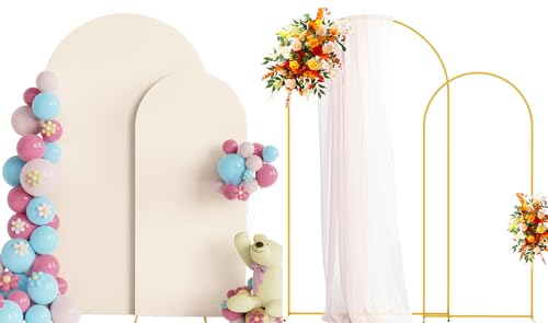 Putros Arch Backdrop Stand and Cover Set of 2, Arch Stand with Beige Cover