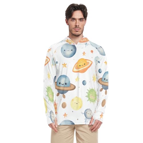 xigua cartoon Planet Men's UPF 50+ Sun Shirts Quick Dry Sun Protection Hoodie With Long Sleeve 1093