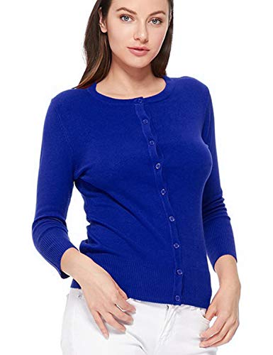 Image of Women's 3 /4 Sleeve Crew Neck Button Down Stretch Knit Cardigan Sweater (S-3XL)