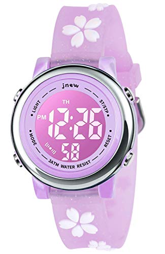 Kids Watch 3D Cartoon Toddler Wrist Digital Watch Waterproof 7 Color Lights with Alarm Stopwatch for 3-10 Year Boys Girls Little Child (Flower Purple)