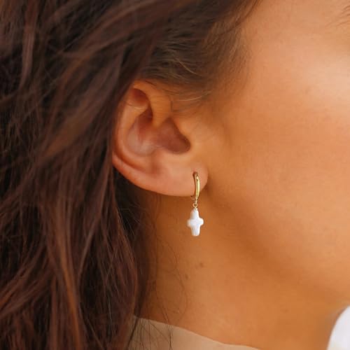 Cross Heart Pearl Drop Dangle Earrings For Women Baroque Freshwater Hoop Star 14k Gold Dangling Dainty Trendy Jewelry2