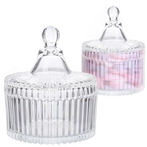 Cisolen 2 Pièces Vintage Boîte En Verre De Bonbons Bocaux En Cristal Bonbonnières Avec Couvercle Bonbonnières Récipient En Verre Bocaux De Conservation...