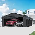 20x20FT Heavy Duty Metal Carport,Outdoor Garage with Removable Sidewalls & Doors, Heavy Duty Steel Frame and Galvanized Roof for Cars and Boats, Gray