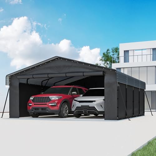 20x20FT Heavy Duty Metal Carport,Outdoor Garage with Removable Si...