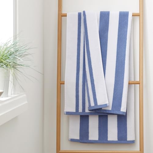Bianca Serviette de Toilette réversible à Rayures en Coton Jacquard Bleu 50 x 85 cm