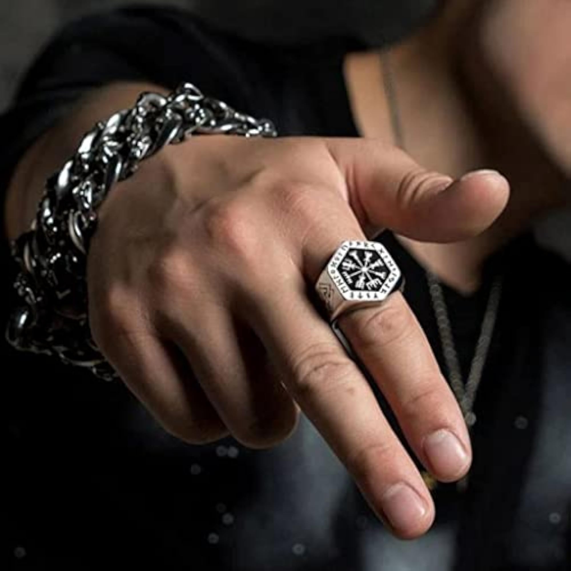 Men's Viking Totem Compass Titanium Steel Ring