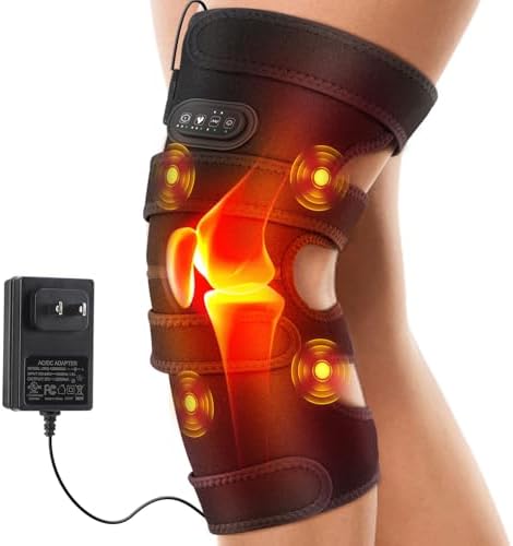 WOLOYHEATIE Knee Massager with Heat & Vibration, Heating Pad for Knee Pain Relief, Heated Knee Brace with 3 Heat 5 Massage, AC Adapter Heating Faster (No Battery)