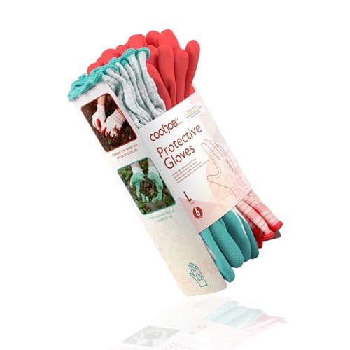 COOLJOB Gardening Gloves Best Gift for Women Ladies, 6 Pairs Breathable Rubber Coated Yard Garden Gloves, Outdoor Protective Work Gloves with Grip, Large, Red & Green