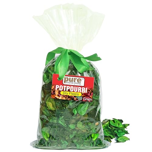 Image of Pure Source india Unscented Dried Flowers Leaves Potpourri Gift Bag for Home Decoration Room Office Bathroom Vase Fillers (50 GM Potpourri Bag Green)