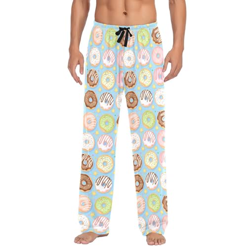Men's Colorful Donuts Pajama Pants with Pockets - Straight Fit Cotton Sleep Bottoms for Lounge & Nightwear#7152