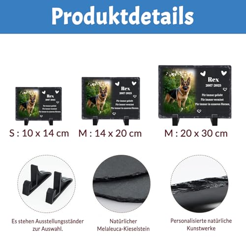 SunHurry Personalisierte Gedenktafel aus Schiefer für Haustiere, Gedenkstein mit Foto und Text, 20x30 cm, Schwarz