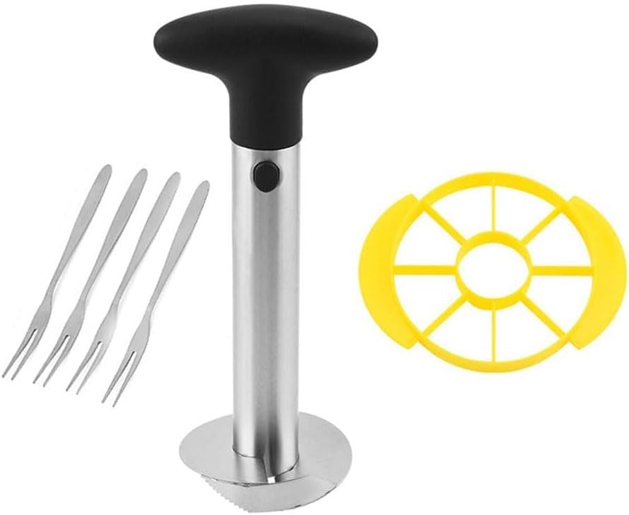 Stainless Steel Pineapple Peeler, Corer, Slicer, and Cutter - Easy Kitchen Tool for Effortless Fruit Preparation, Black