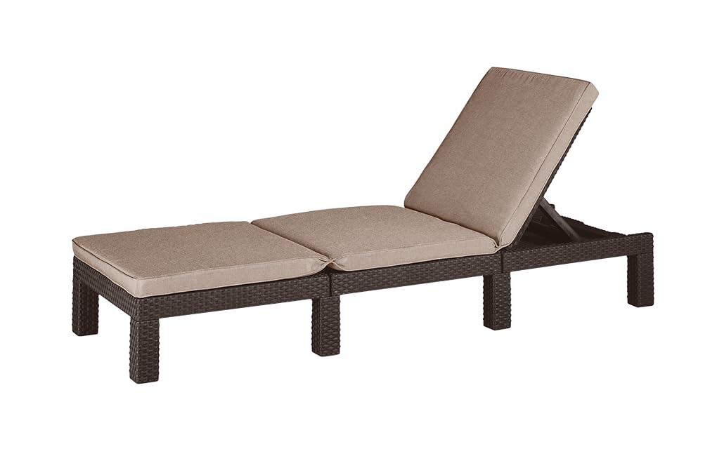 Keter Daytona Deluxe-Tumbona de Jardín, para Exterior terrazas, Patios, Jardines, con Respaldo reclinable en 4 Posiciones, Estructura Reforzada con cojín Incluido, Color Marrón