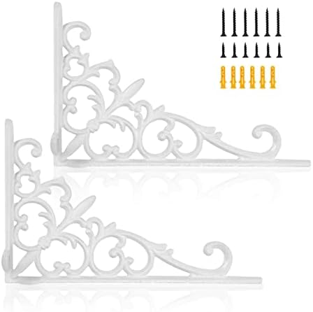 Z Metnal Decorative Shelf Brackets, White Cast Wrought Iron Metal Mailbox Bracket, 90° Right Angle Victorian Brackets, Wall Decor, Modern Shelving Bracket for DIY Floating Shelves, 2 Pcs