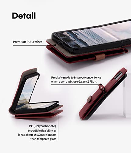Goospery Wallet Case Compatible With Galaxy Z Flip 4 Case, Detachable Card Holder 2 Card Pocket Storage Premium Pu Leather Adjustable Cross-Body Strap Attached Earbud Cord Organizer, Burgandy #TOP5