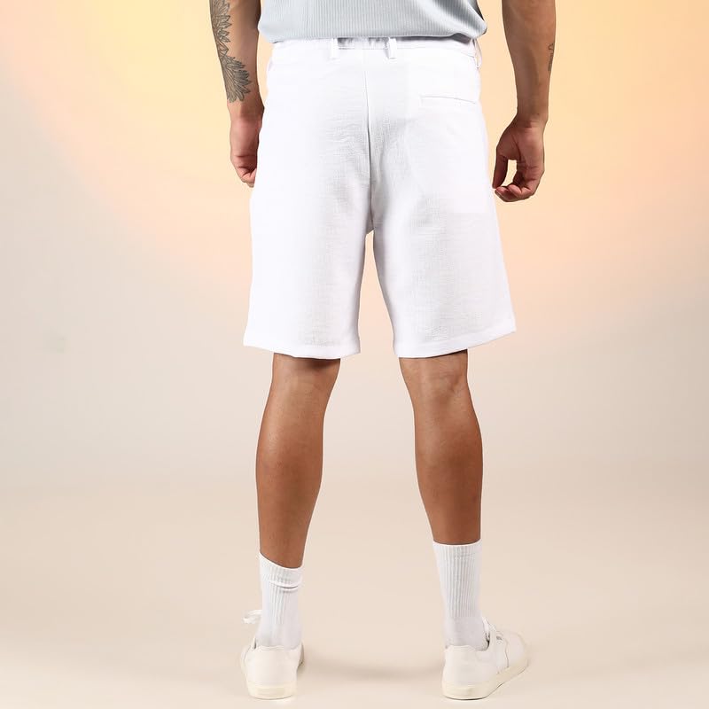 Image of CAHOOT Men's Wrinkled Tailored Shorts for Casual Wear | Mid-Rise | Regular Fit | Button Closure | Shorts Crafted with Comfort Fit for Everyday Wear