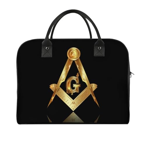 Men's Large Carry On Bag, Travel Bag Fashion Duffel Bag, Portable Weekend Overnight Hand Bag, Airplane Portable Bag Compatible with Gold Freemason Freemasonry Masonic