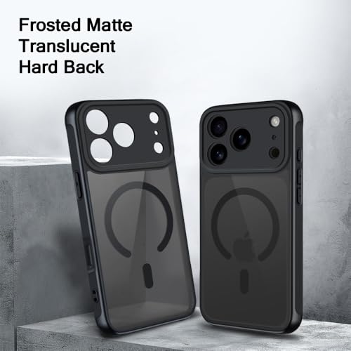 Image of TheGiftKart for iPhone 17 Pro Case, Matte Frosted Hard Back Cover Compatible with MagSafe, Hybrid Shockproof iPhone 17 Pro Cover with Camera & Screen Protection (PC & TPU, Translucent Black)