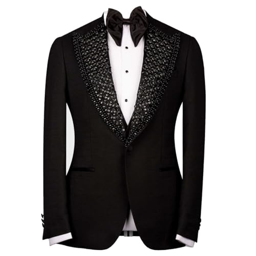 Men's Luxury Beaded Tuxedo Jacket, Black Formal Blazer with Rhinestone Lapel for Wedding Prom