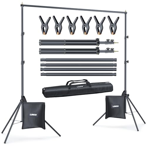 LINCO Backdrop Stand for Parties Kit 10x7 ft Adjustable Back Drop Photography Studio Photo Background Support System with Clamps, Sand Bag, Carrying Bag 4172