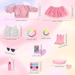 11 Pcs American 18 Inch Girl Doll Clothes & Accessories Include Beret T-Shirt Jacket Skirt Boots Phone Doll Makeup Playset Eye Shadow Lipstic for 18 Inch Girl Dolls (NO Dolls)