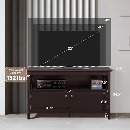 Yaheetech YT-00089125 Wooden Tv Stand For Tvs Up To 50 Inch, Media Entertainment Center Table, Tv Cabinet Table With Storage Open Shelf & 2 Doors For Living Room, Espresso thumb #3