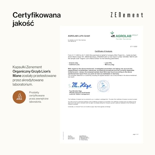 Ekstrakt z Lwich Grzyw Ekologiczny 50% Polisacharydów i 15% Beta-Glukanów – Hericium Erinaceus – Naturalne i Weganskie – 4 Miesiące Suplementacji – 120 Kapsułek Weganskich – Zenement