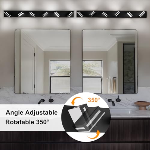 Image of LED Modern Bathroom Light Fixtures, 6-Light 48-Inch Matte Black Vanity Lights for Bathroom Lighting Fixtures Over Mirror, 6000K Cool White 350 Rotatable Wall Lamp