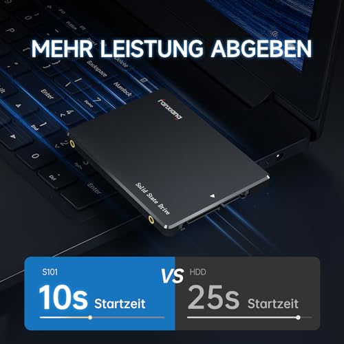fanxiang S101 1TB SATA III 2,5-Zoll SSD Interne Festplatte, 550MB/s Lesen, 500MB/s Schreiben, SLC-Cache & 3D TLC NAND, für Laptops, Desktop-PCs und Spielkonsolen, Schwarz – Ansicht 3