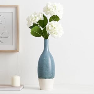 Tall Ceramic Vase for Home Decor – Decorative Accent for Living Room, Office, and Room Decor – Two Tone Bottle Shape Flower Vase for Bedroom, House, or Table Display – 27″ Blue & White