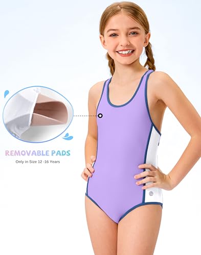Image of G Gradual Girl's One Piece Swimsuits Racerback Kids Bathing Suit | for Girls 7-16Y, Fully lined for no see-through, Wider straps, UPF 50+, Modest coverage, Swimwear for Swim Team, Beach, Pool