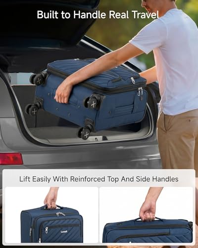 Image of LUGGEX Expandable Softside Carry On Suitcase, Blue, 20 inch