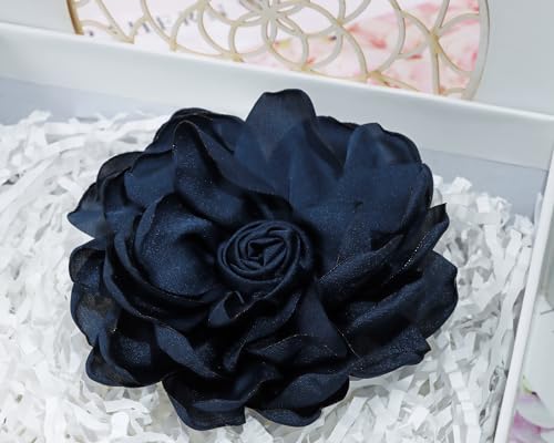 Image of Fabric Rose Flower Brooch Pin 4 Inch Large Handmade Satin Floral Lapel Pin for Women Girls Wedding Party Dance Dress Clothes Decoration