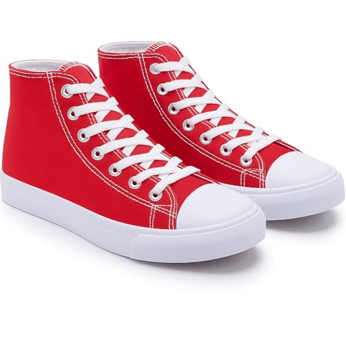 Image of Women's High-Top Canvas Sneakers - Classic Lace-Up Casual Shoes with Extra Shoelaces - Comfortable, Stylish, and Durable