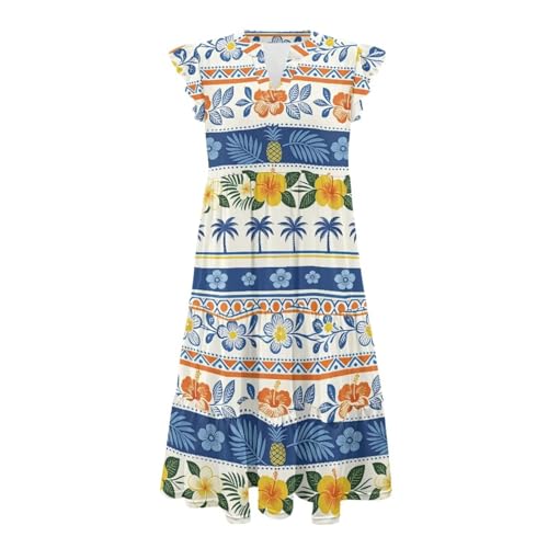 Image of Women's Casual Ruffle Sleeve Dress V Neck Pullover Dress Flowy A-Line Pleated Lightweight Dress with Pockets