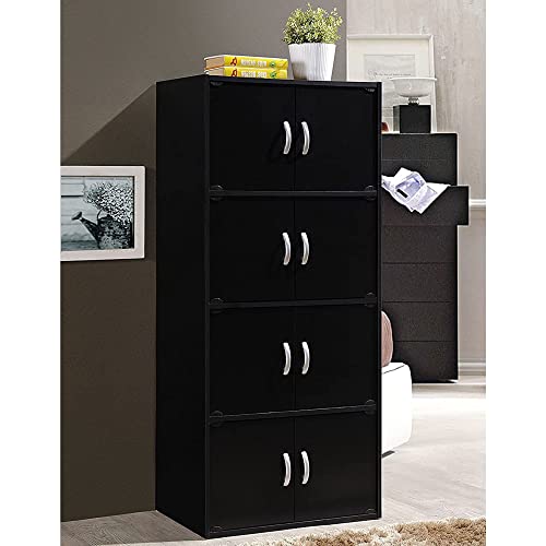 Hodedah 8 Door Bookcase Cabinet, 4 Shelf, Black #TOP1