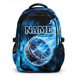 Homexzdiy Boys Backpack for Kids Teens Personalized Hockey Bookbag with Name, Custom Backpack for Elementary Middle School Students Sport Teams Supplies