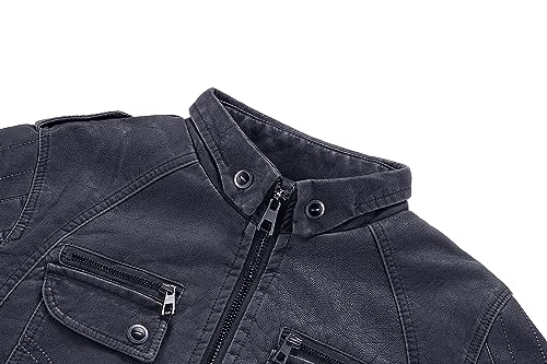 CLOAKA Men'S Faux Leather Motorcycle Biker Riding Jacket with Stand Collar Multiple Pockets4