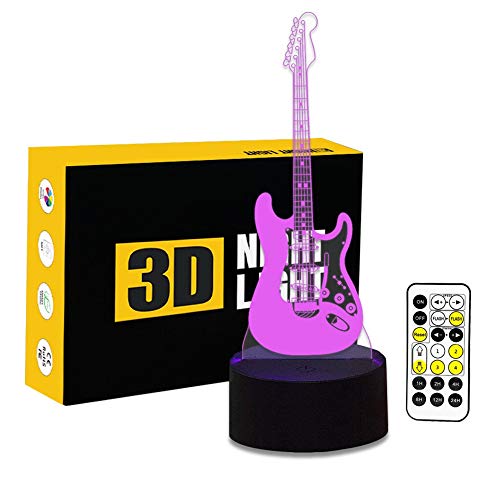 Cirkooh Electric Guitar 3D Optical Illusion Lamp 7 Colors Change Timing Remote Control and Touch Button LED Night Light Gifts Toys