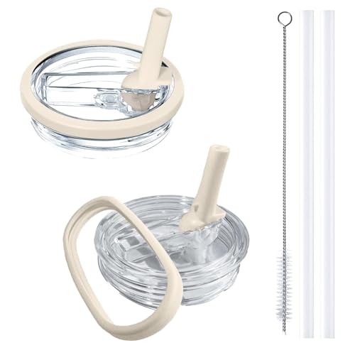 Image of 2 Pack Stanley Lid Replacement 40 oz, with Leak Proof and Flip Straw Lid, Stanley Cup Accessories, for Stanley Quencher H2.0 40 oz Tumbler (Only), BPA Free (Cream)