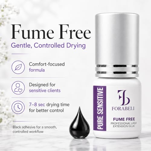 FORABELI Pure Sensitive Eyelash Extension Glue | Fume-Free Lash Adhesive | 6-7 Second Drying | 4 Weeks Retention | for Highly Sensitive Eyes | Black, 5ml Detail