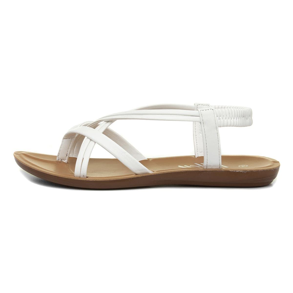 Womens White Flat Slip On Sandal