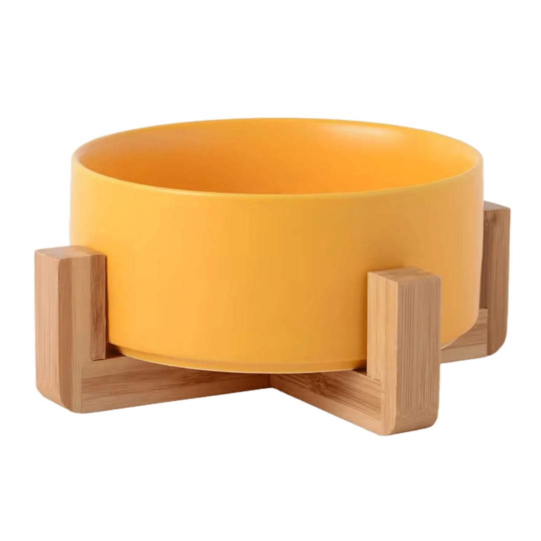 Urban Pet Gallery Elevated Ceramic Pet Bowl For Cats And Dogs With Wooden Stand (Yellow, Medium),13 cm,H_5 cm,W_13 cm (B0DFXCVJLC) Amazon Price History, Amazon Price Tracker